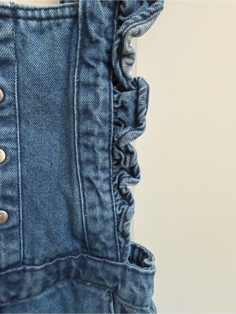 7 For All Mankind Girls 4T Denim Ruffle Sleeveless Overall Dress Romper- Blue - Picture 3 of 8